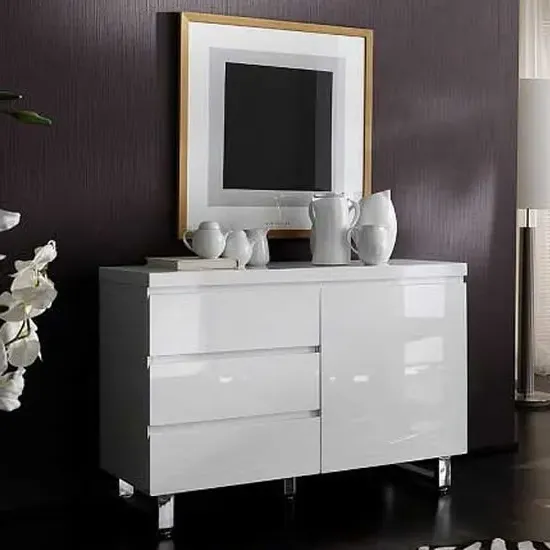 Sydney Small Sideboard with 1 Door 3 Drawers - White, High Gloss image