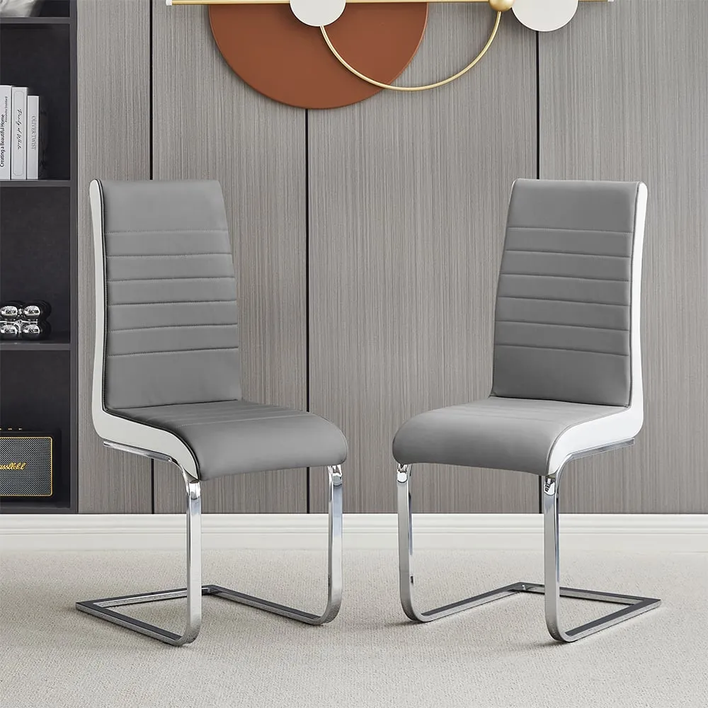 Symphony Dining Chair (Pair) - Grey & White, Faux Leather product