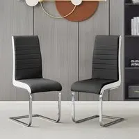 Symphony Dining Chairs in Pair - Black, Faux Leather