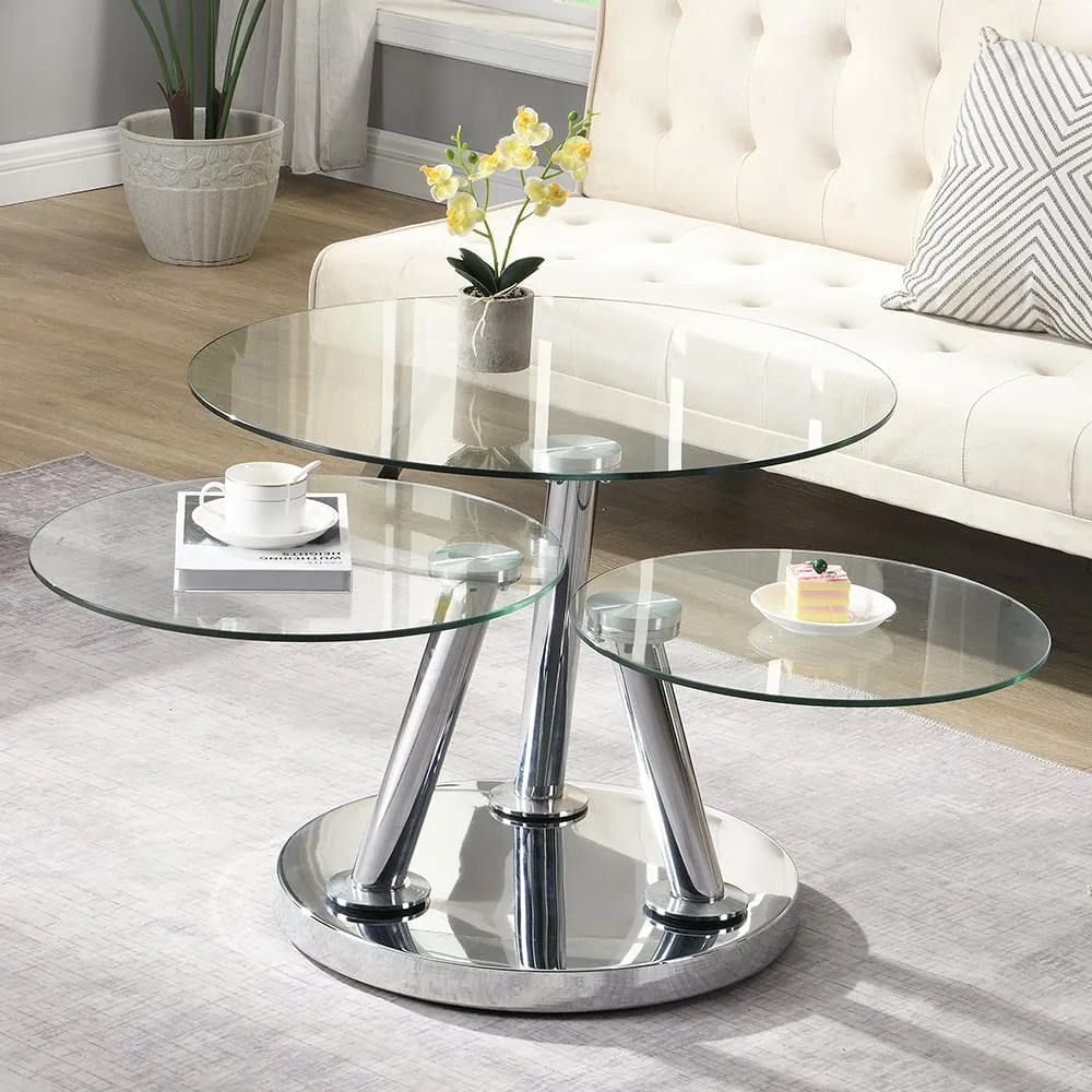 Synchro Coffee Table - Clear Glass, Chrome