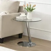 Synchro Round Lamp Table - Clear Glass, Chrome
