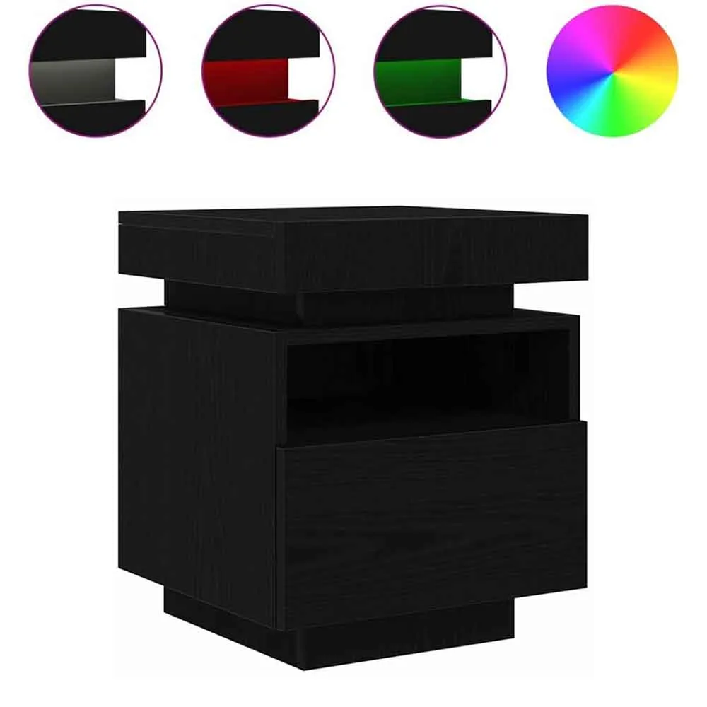 Syracuse Bedside Cabinet with 1 Drawer and LED - Black Oak product