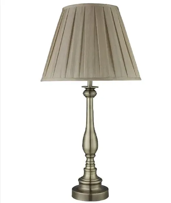 Table Lamp with Pleated Shade - Mink, Antique Brass