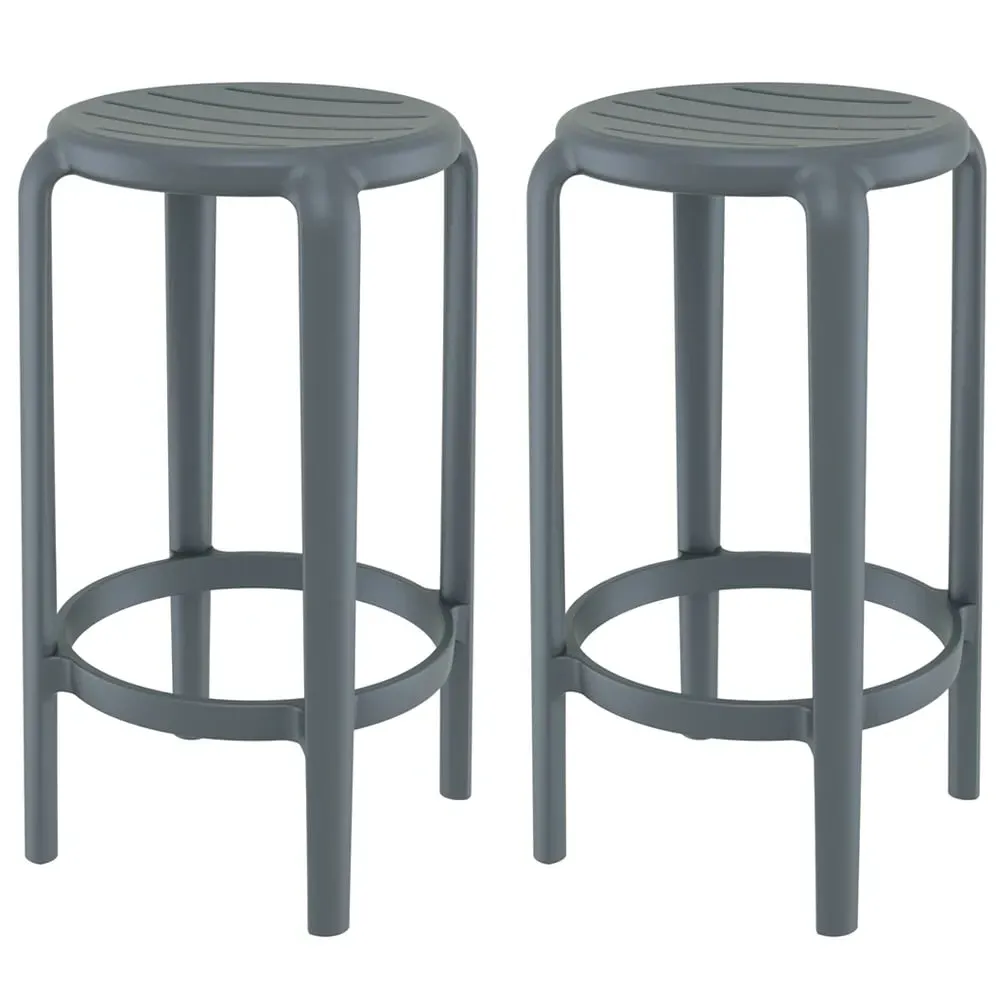 Tacoma Bar Stools Pair - Dark Grey, Polypropylene