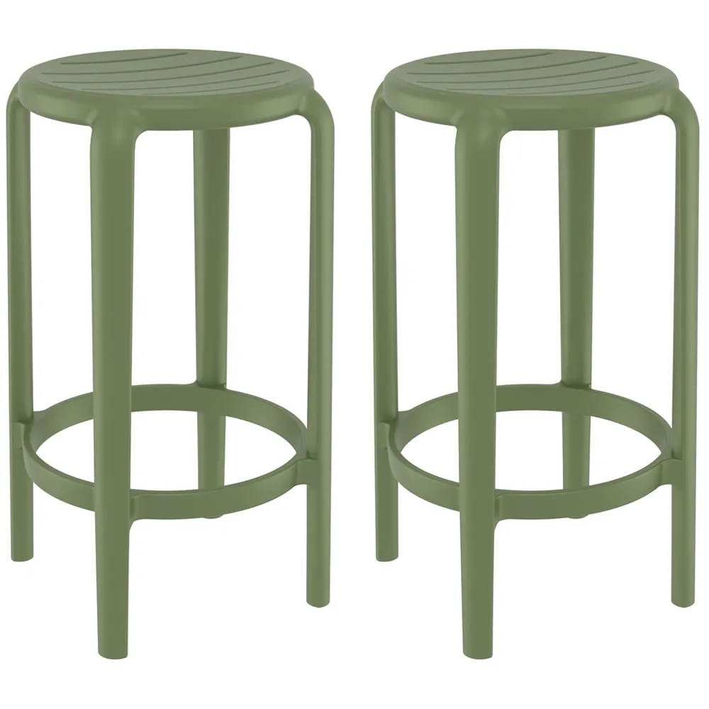 Tacoma Bar Stools Pair - Olive Green, Polypropylene
