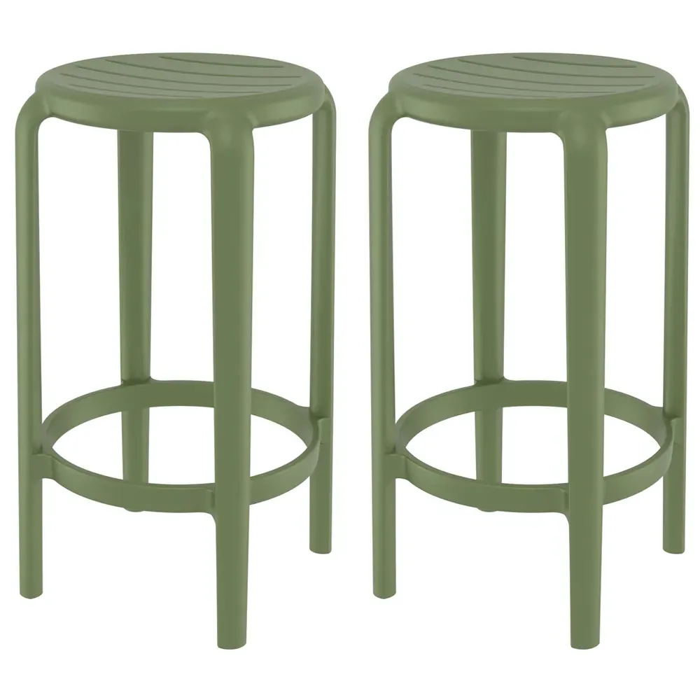Tacoma Bar Stools Pair - Olive Green, Polypropylene