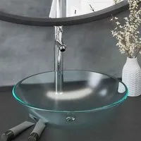 Tacoma Round Countertop Basin with Chrome Tap & Waste - Half Frosted Glass alternate view