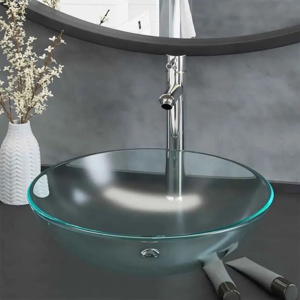 Tacoma Round Countertop Basin with Chrome Tap & Waste - Half Frosted Glass product