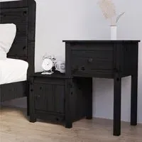 Tadria Bedside Cabinet with 1 Door 1 Drawer - Black, Pinewood
