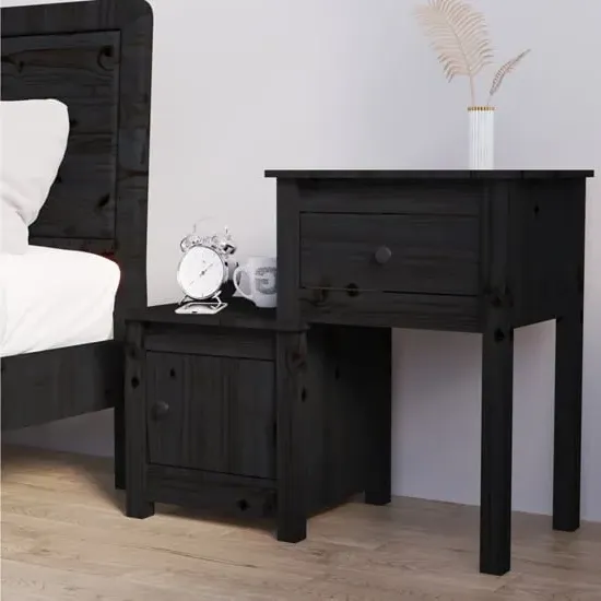 Tadria Bedside Cabinet with 1 Door 1 Drawer - Black, Pinewood