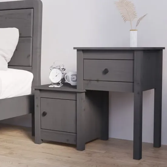 Tadria Bedside Cabinet with 1 Door 1 Drawer - Grey, Pinewood
