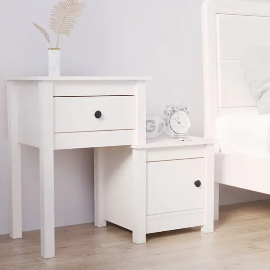 Tadria Bedside Cabinet with 1 Door 1 Drawer - White, Pinewood