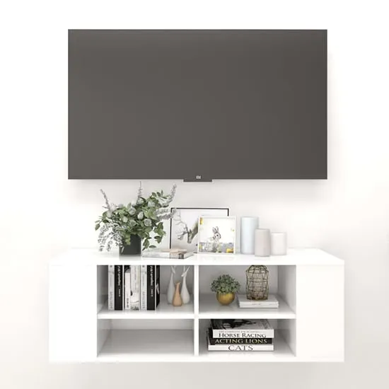 Taisa Wall Hung TV Stand with Shelves - White, Engineered Wood