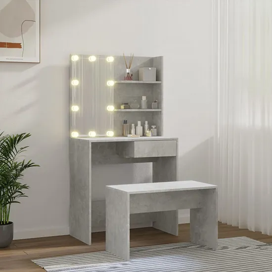Taite Dressing Table Set with LED Lights - Concrete Effect, Engineered Wood product