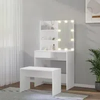 Taite Dressing Table Set with LED Lights - White, Engineered Wood