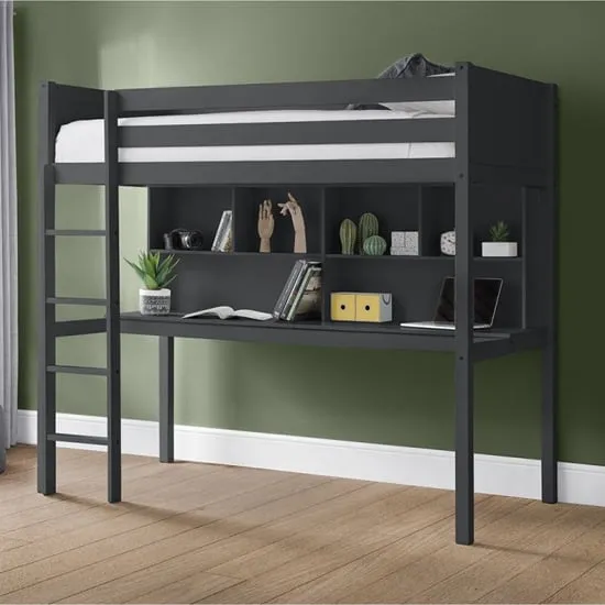 Takako High Sleeper Bunk Bed with Desk - Anthracite, Hardwood image