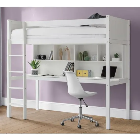 Takako High Sleeper Bunk Bed with Desk - White, Hardwood
