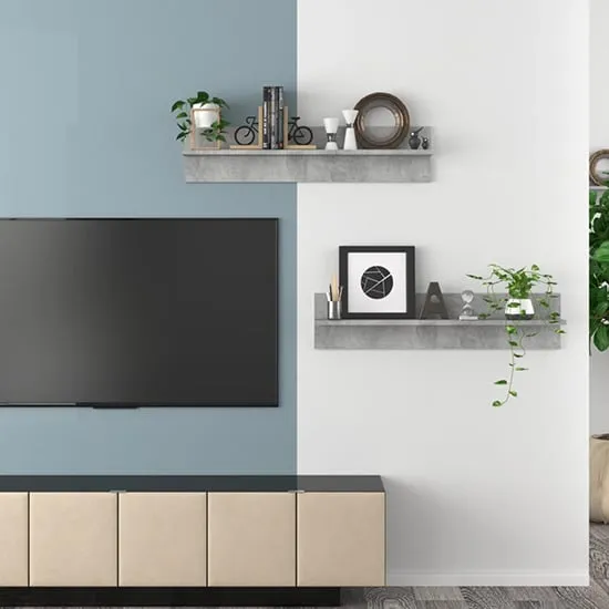 Takashi Set of 2 Wall Shelves - Concrete Effect, Engineered Wood image