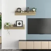 Takashi Set of 2 Wall Shelves - Sonoma Oak, Engineered Wood