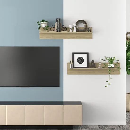 Takashi Set of 2 Wall Shelves - Sonoma Oak, Engineered Wood