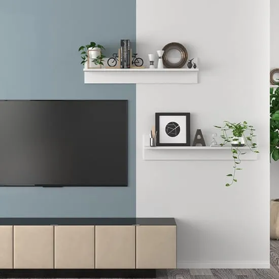 Takashi Set of 2 Wall Shelves - White, Engineered Wood