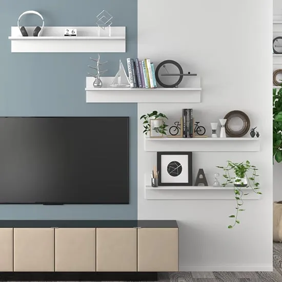 Takashi Set of 4 Wall Shelves - White, Engineered Wood