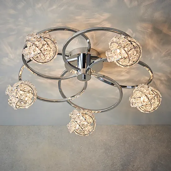 Talia 5-Light Crystal Semi Flush Ceiling Light - Clear, Chrome product
