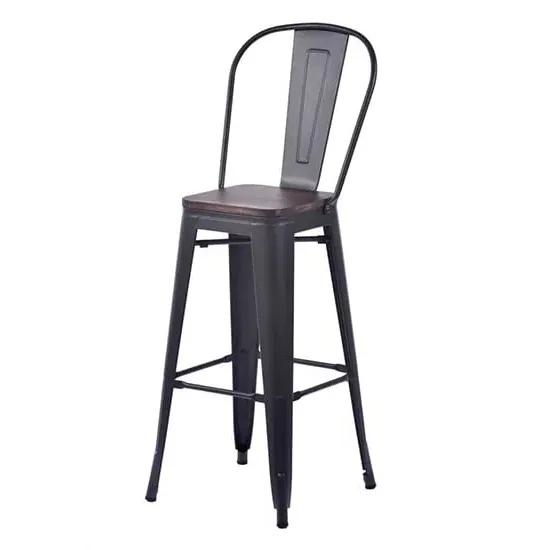 Talli High Bar Chair with Timber Seat - Black, Metal