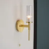 Talo Ribbed Glass Bathroom Wall Light - Brass