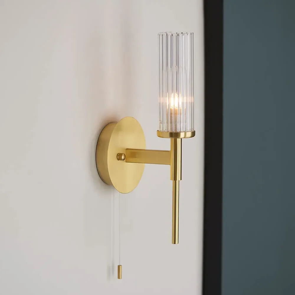 Talo Ribbed Glass Bathroom Wall Light - Brass image
