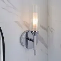 Talo Ribbed Glass Bathroom Wall Light - Chrome