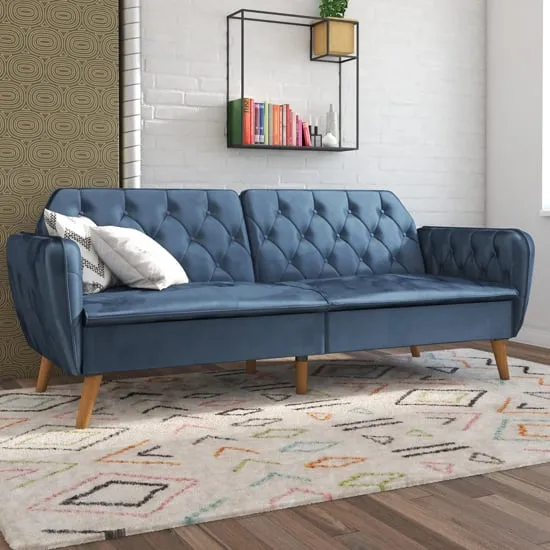 Taluka Sofa Bed with Reclining Back - Blue, Velvet image