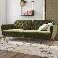 Taluka Sofa Bed with Reclining Back - Green, Velvet