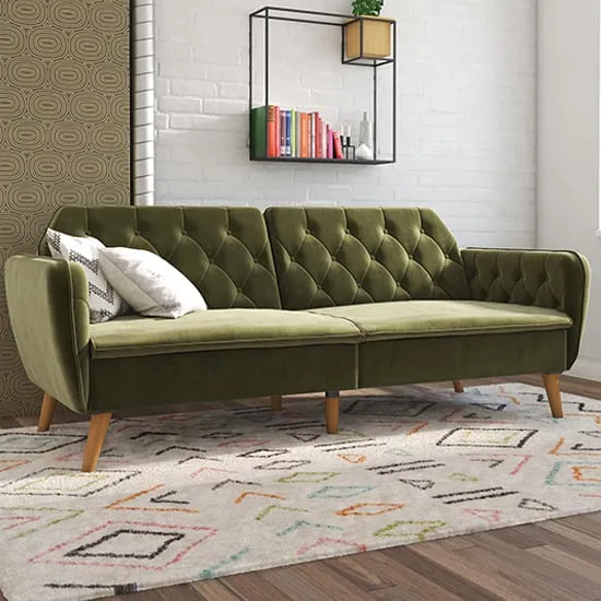 Taluka Sofa Bed with Reclining Back - Green, Velvet