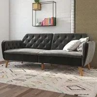 Taluka Sofa Bed with Reclining Back - Grey, Velvet