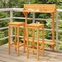 Tamia Wooden Balcony Bar Set with 2 Stools - Natural, Acacia
