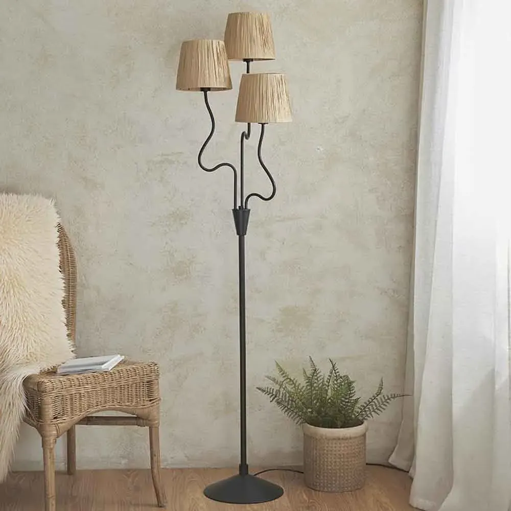 Tampa 3 Light Fabric Floor Lamp - Black, Metal