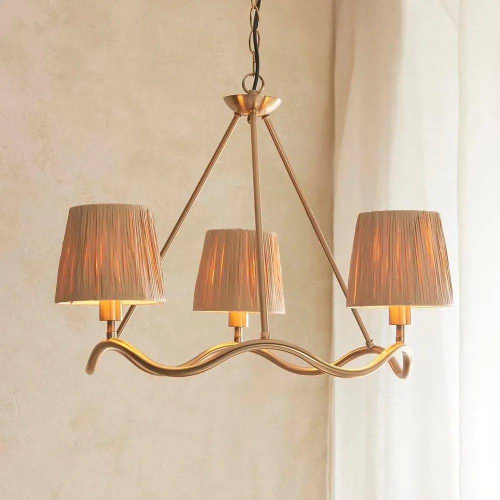 Tampa 3 Light Fabric Pendant Ceiling Light - Aged Brushed Brass