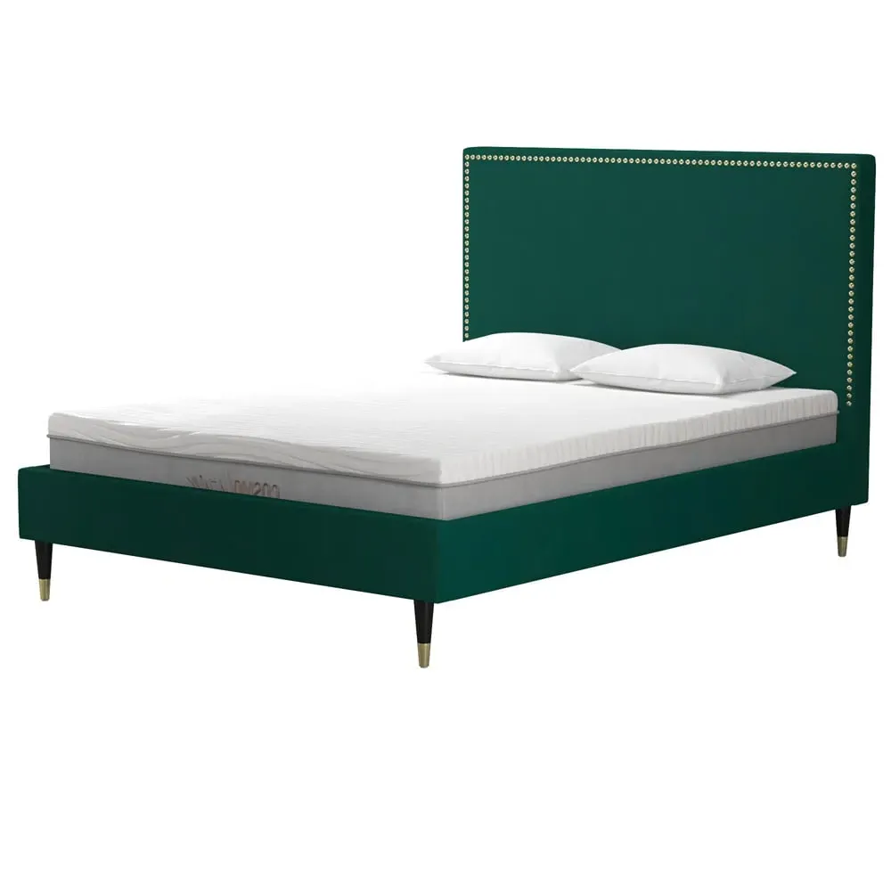 Tamper Double Bed - Green, Velvet image