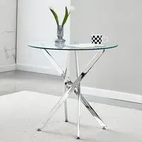Tania Round Glass Dining Table - Clear, Chrome