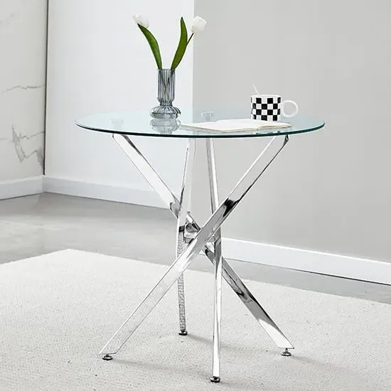 Tania Round Glass Dining Table - Clear, Chrome