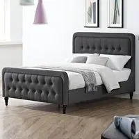 Taniel King Size Bed - Grey, Linen Fabric