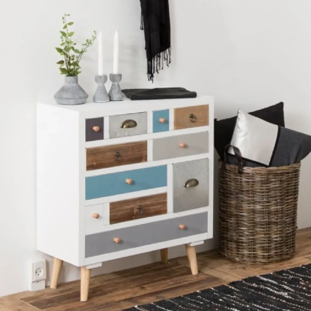 Taos 11 Drawer Chest with Oak Legs - Multicolour, Wood image