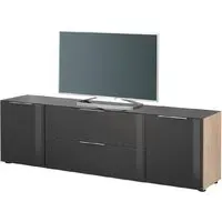 Taos Large TV Stand with Glass Top - Black, Oak