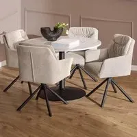 Taraji Marble Dining Table with 4 Chairs - White, Marble