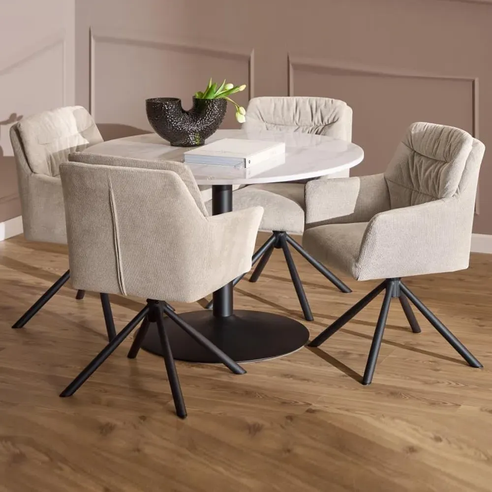 Taraji Marble Dining Table with 4 Chairs - White, Marble