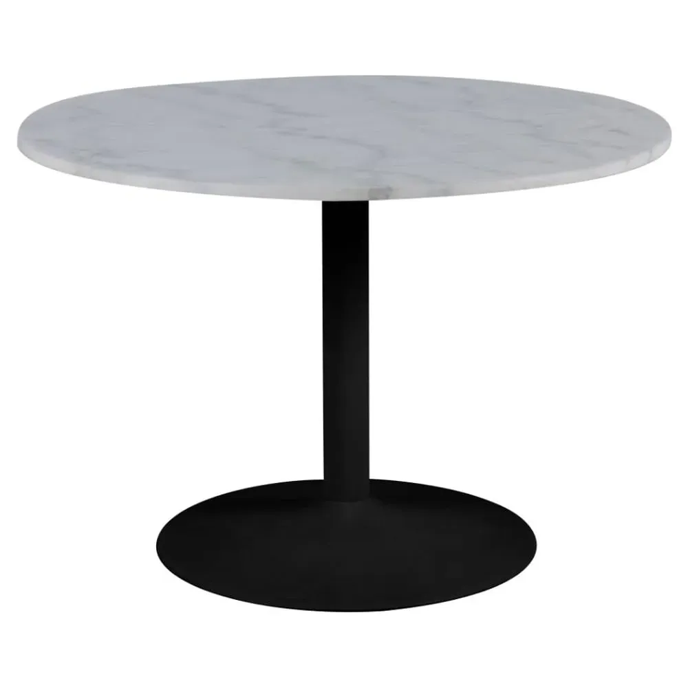Taraji Round Dining Table with Black Base - White, Marble