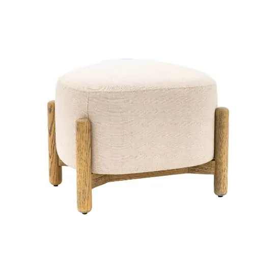 Taranto Fabric Foot Stool with Wooden Legs - Natural
