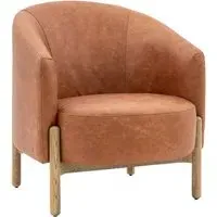 Taranto Leather Armchair with Wooden Legs - Brown