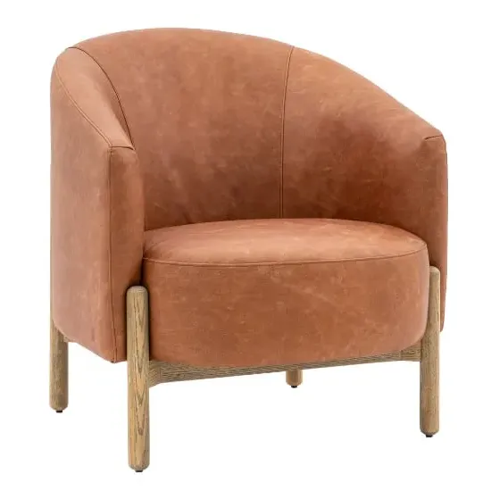 Taranto Leather Armchair with Wooden Legs - Brown